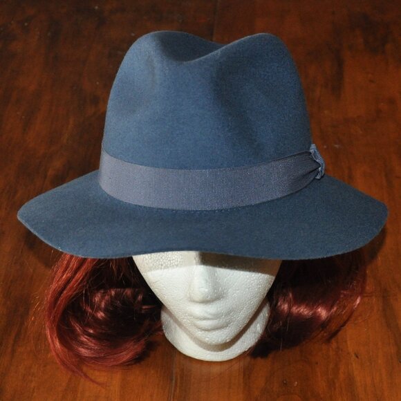 Christys' London Blue 100% Wool Felt Big Brim Fedora Hat M Handmade England - Picture 5 of 13
